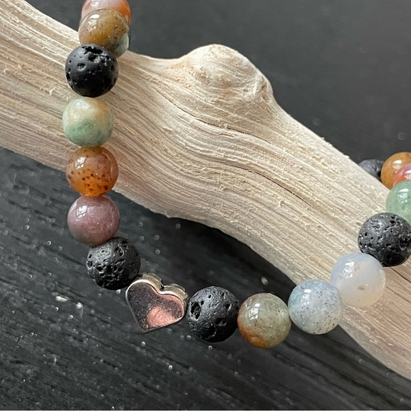 Handmade Agate & Lava Natural Stone Multicolor Beaded Bracelet - Picture 5 of 10